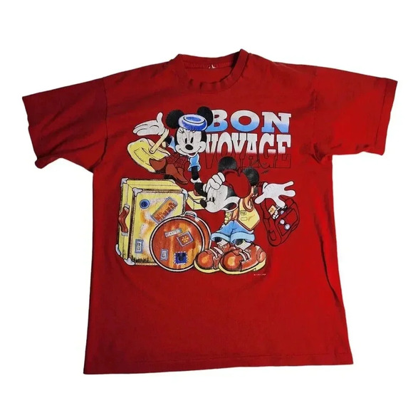 Disney Other - Vintage Bon Voyage Mickey & Mickey Shirt Size Large Red Short Sleeve